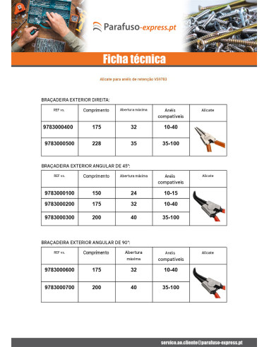 Alicate Anel de retenção interior Cotovelo 45 grau comprimento 200