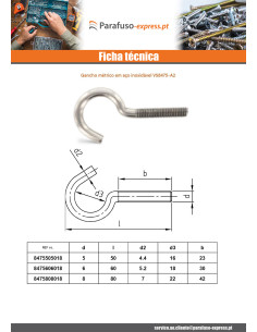 Gancho métrico Aço inoxidável A2 M5X50 - Parafuso Express 2