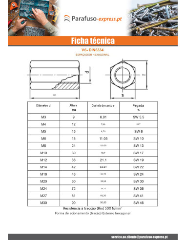 Mangas hexagonal M5X25 SPL 8 Aço zinco branco - Parafuso Express