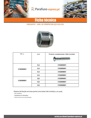 Haste de rebitar GOLOCK 8.0 MM faixa 06 Aço bruto