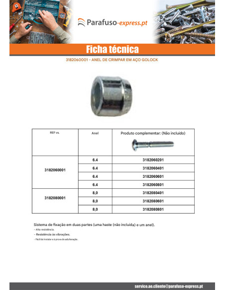 Haste de rebitar GOLOCK 8.0 MM faixa 06 Aço bruto