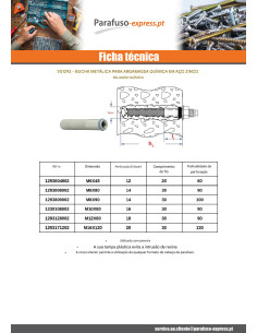 Bucha metálica para argamassa química M8X80 Aço zinco branco 2