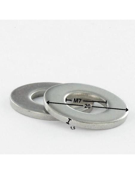 Rondela liso M7X20X1,5 L Aço zinco branco - Parafuso Express