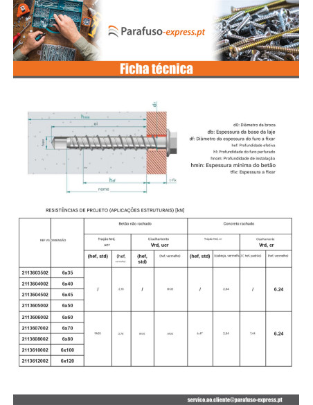 Parafuso de betão cabeça hexagonal flange com gola TORX T10 6X50 Aço zinco branco