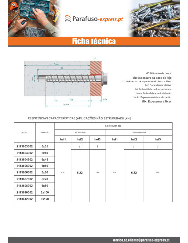 Parafuso de betão cabeça hexagonal flange com gola TORX T10 6X50 Aço zinco branco