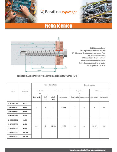 Parafuso de betão cabeça hexagonal flange com gola TORX T10 6X80 Aço zinco branco