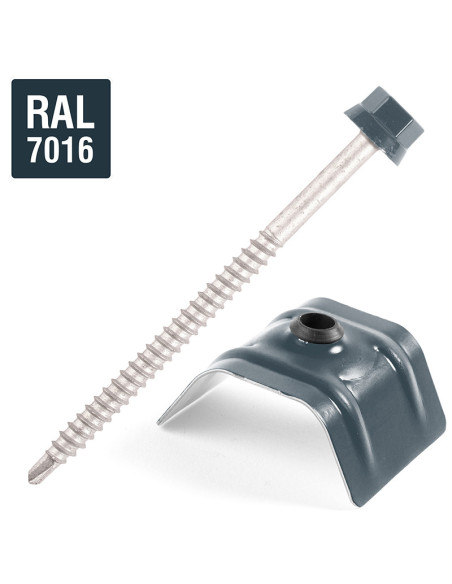 Autoperfurante com cavaleiro para telhados 2 peças Tipo C1 RAL7016 cinzento antracite 6,3X100