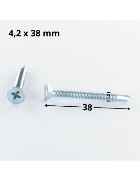 Autoperfurante cabeça fresada phillips 4,2 x 38 rede de chapa Aço zinco branco