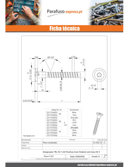 Parafuso autorroscante confirmat cabeça redonda larga hexagonal oco 7X70 Aço zinco branco