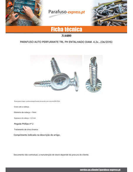 Autoperfurante cabeça redonda larga phillips dentado 4,2 x 13 Aço zinco preto