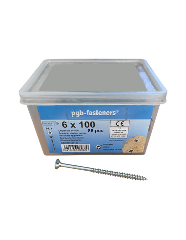 Balde de 85 Parafuso de madeira aglomerado 6X100 cabeça fresada Pozi PZ6 Aço zinco branco