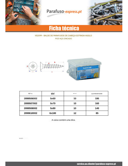 Balde de 85 Parafuso de madeira aglomerado 6X100 cabeça fresada Pozi PZ6 Aço zinco branco