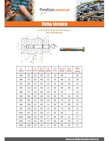 Parafuso (vendido com porca) Fixações M6X65 com Parafuso de metais cabeça hexagonal Aço zinco branco