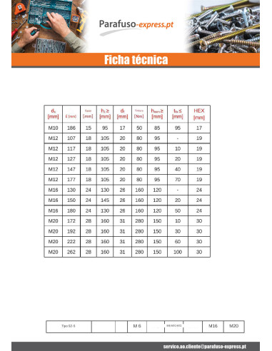 Parafuso (vendido com porca) Fixações M6X65 com Parafuso de metais cabeça hexagonal Aço zinco branco