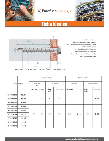 Parafuso de betão cabeça hexagonal flange com gola TORX T15 10X80 Aço zinco branco