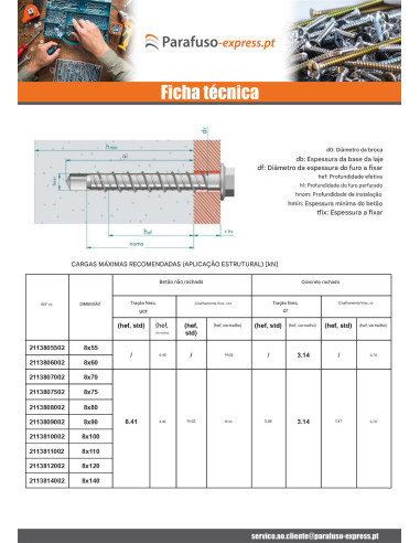 Parafuso de betão cabeça hexagonal flange com gola T13 8X55 Aço zinco branco