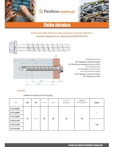 Parafuso de betão cabeça hexagonal flange com gola T18 12X100 Aço zinco branco