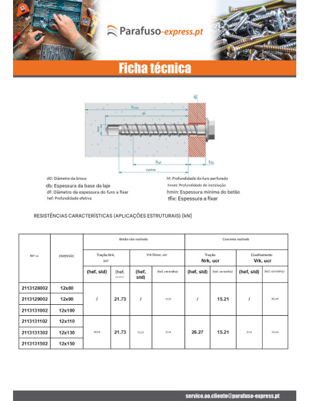 Parafuso de betão cabeça hexagonal flange com gola T18 12X100 Aço zinco branco