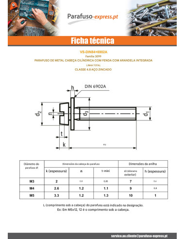 Parafuso de metais cabeça cilíndrica sulcada rosca total M5X16 Classe 4.8 com RD IMP Aço zinco branco