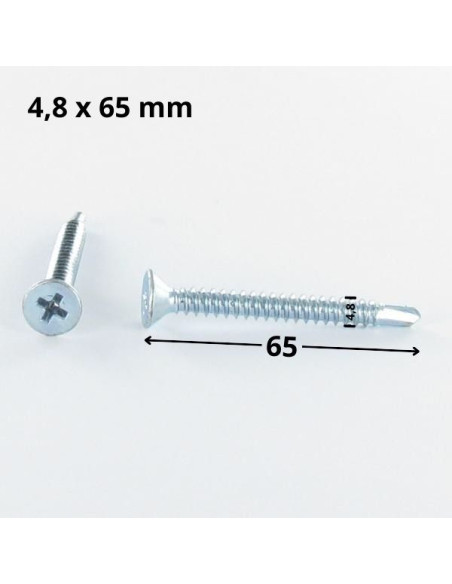 Autoperfurante cabeça fresada phillips 4,8X65 rede de chapa Aço zinco branco