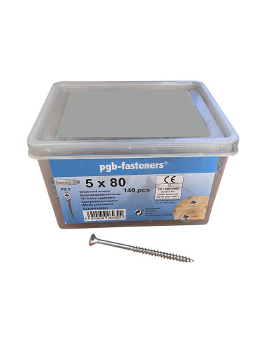 Balde de 140 Parafuso de madeira aglomerado 5X80 cabeça fresada Pozi PZ6 Aço zinco branco