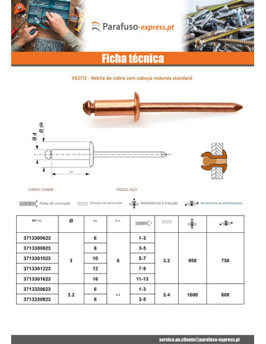 Rebite Cabeça redonda padrão barra de aço de cobre 4,8X8 espessura de serrilha 1 con 3