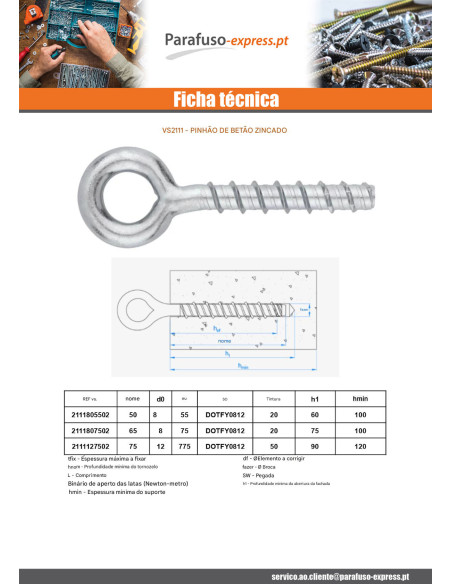 Pitão Betão 8X55 Aço zinco branco - Parafuso Express