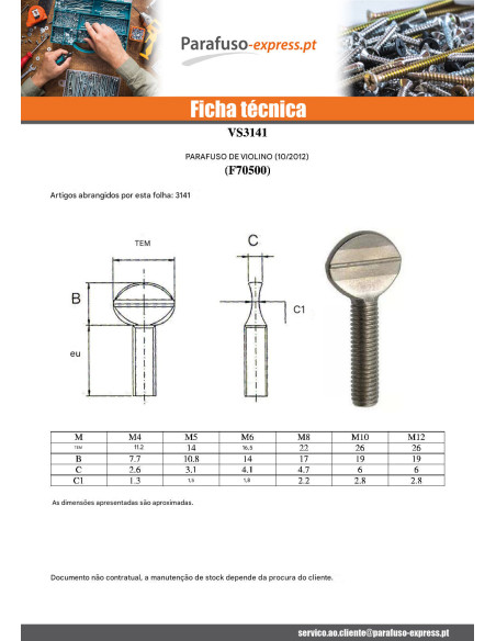 PARAFUSO VIOLINO M6X12 Aço zinco branco - Parafuso Express