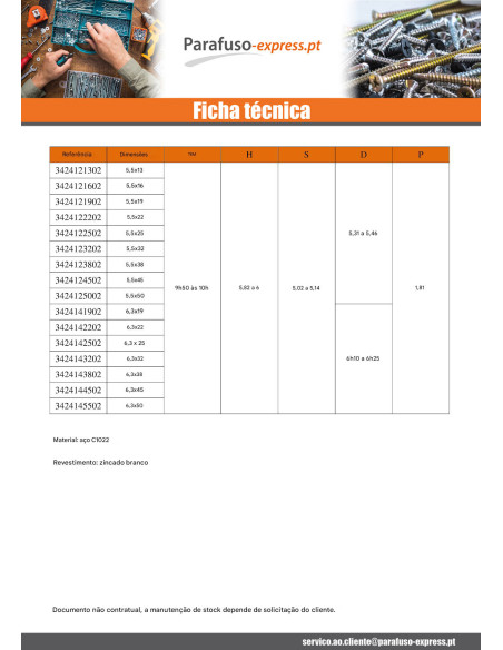 Parafuso de chapa Parafuso cabeça oca sextavada chave de 5 4,8X50 Aço zinco branco