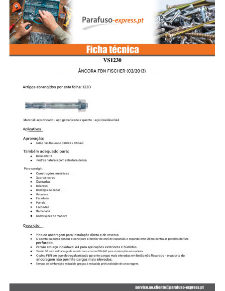 Fischer Fixações FISCHER FBN II 16X280 roscado sobre 184 Aço zinco branco
