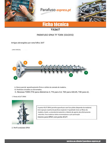 PARAFUSO Spax cabeça fresada TORX T40 8X220 roscado sobre 80 rosca parcial WIROX