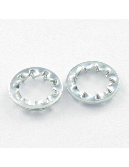 Arruela de ventilador dentes internos sobrepostos M5 Aço zinco branco