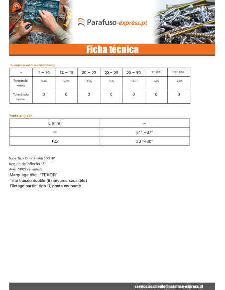Parafusos de madeira e aglomerado TEKOR cabeça fresada dentado 6X180 roscado sobre 70 TORX T30 Aço zinco branco cut