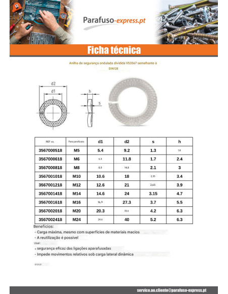 Rondela SEGURANÇA ONDULADO sulcada Aço inoxidável A1 M5
