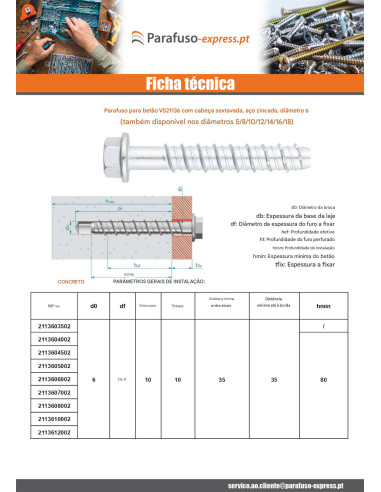 Parafuso de betão cabeça hexagonal flange com gola TORX T10 6X40 Aço zinco branco