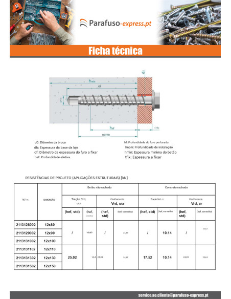 Parafuso de betão cabeça hexagonal flange com gola T18 12X130 Aço zinco branco
