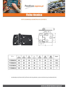 Dobradiça asimmetrico 90X60 náilon preto - Parafuso Express 2