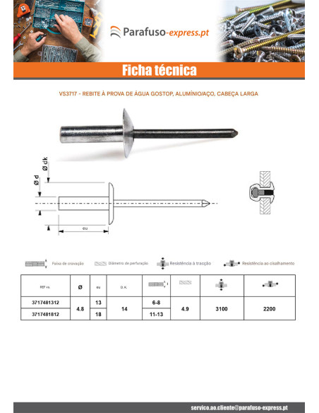 Rebite Estanque GOSTOP Alumínio Pino de aço cabeça larga 4,8X13