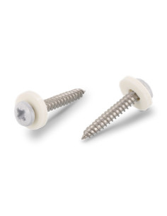 Parafuso de chapa cabeça cilíndrica Pozi PZ6 + Rondela Nylon 3,9 x 32 Aço inoxidável A2 branco