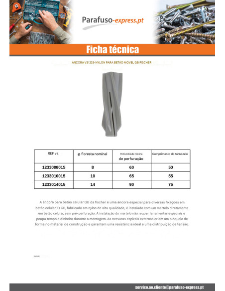 Bucha Betão CELULAR Fischer GB8 - Parafuso Express