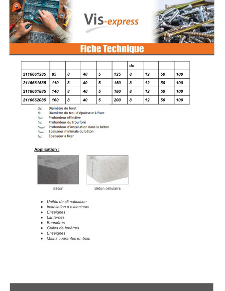 Parafuso de betão cabeça hexagonal sulcada 6,5X150 Blue Ruspert
