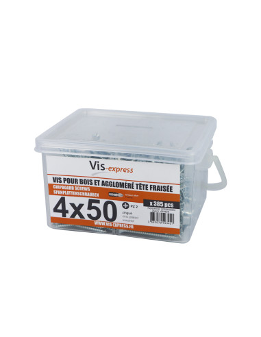 Balde de 385 Parafuso de madeira aglomerado 4X50 cabeça fresada Pozi PZ6 Aço zinco branco