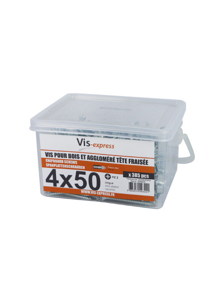 Balde de 385 Parafuso de madeira aglomerado 4X50 cabeça fresada Pozi PZ6 Aço zinco branco