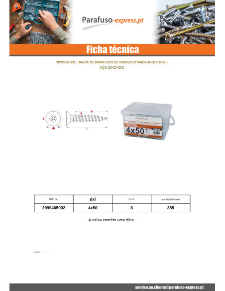 Balde de 385 Parafuso de madeira aglomerado 4X50 cabeça fresada Pozi PZ6 Aço zinco branco