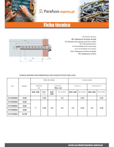 Parafuso de betão cabeça hexagonal flange com gola TORX T8 5X50 Aço zinco branco