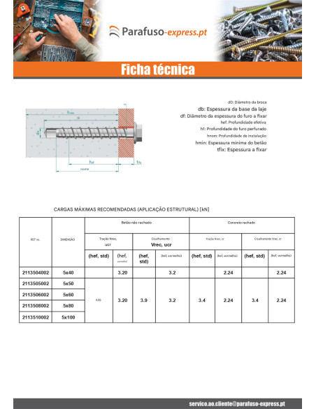 Parafuso de betão cabeça hexagonal flange com gola TORX T8 5X50 Aço zinco branco