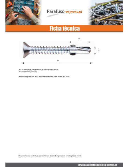 Autoperfurante cabeça fresada TORX T20 4,2 x 32 dentado com asas Aço zinco branco