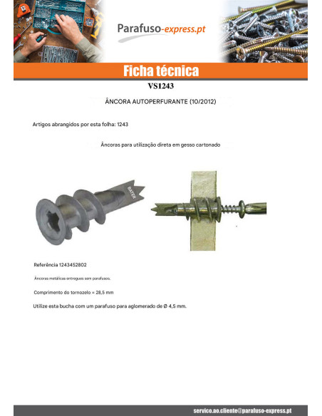 Bucha metálica autoperfurante RAWLPLUG 13X31 com PARAFUSO