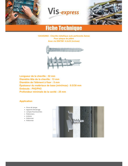 Bucha metálica autoperfurante RAWLPLUG Zamak 12X32 com PARAFUSO