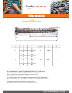 Parafuso de terraço pico cut TEKOR cabeça fresada dentado TORX T25 5X60 cut ponto antifenda tipo 17 Aço inoxidável 2